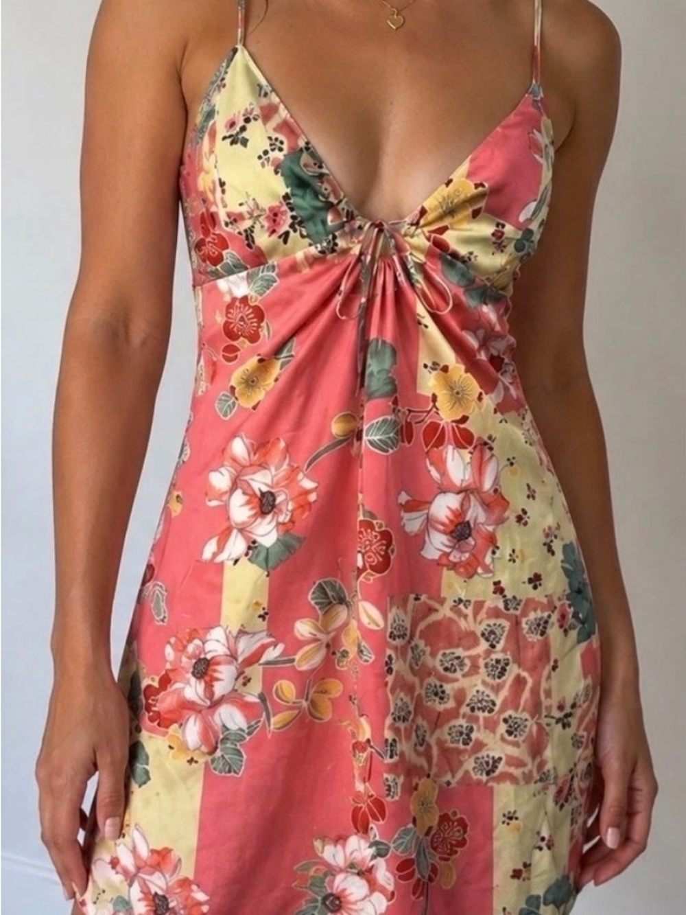 Zara Coral and Cream Floral Tie-Front Mini Dress
